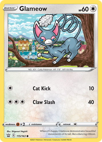 Glameow #115 from Battle Styles - Common - Illustrated by Shigenori Negishi