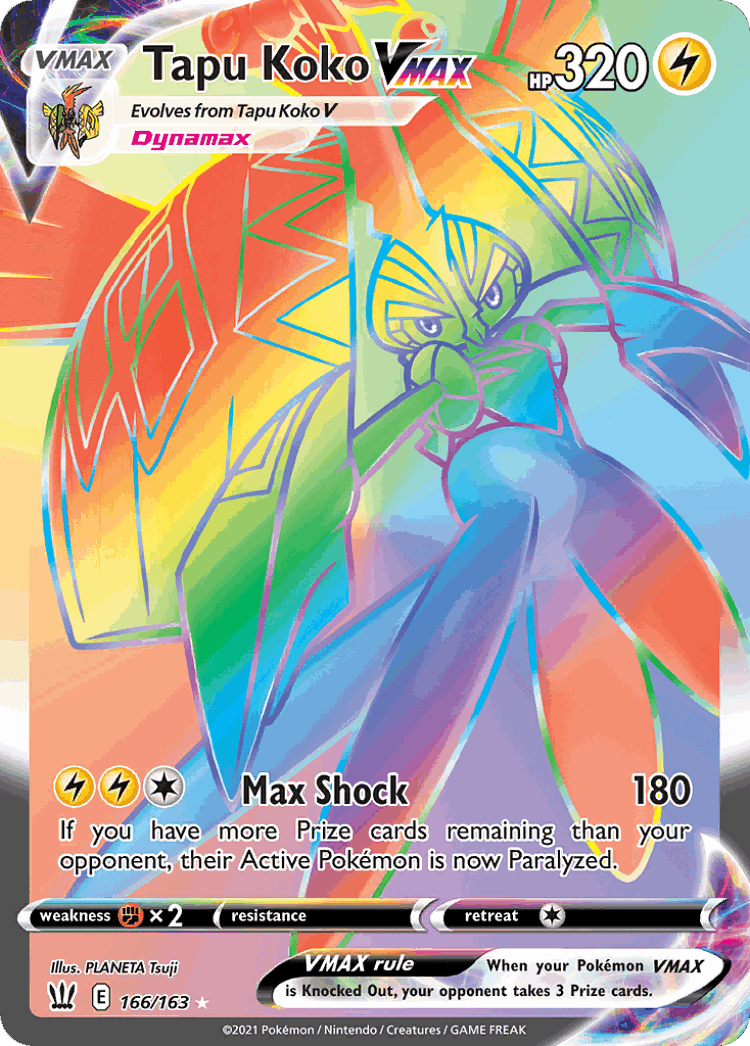 Tapu Koko VMAX #166 from Battle Styles - Rare Rainbow - Illustrated by PLANETA Tsuji