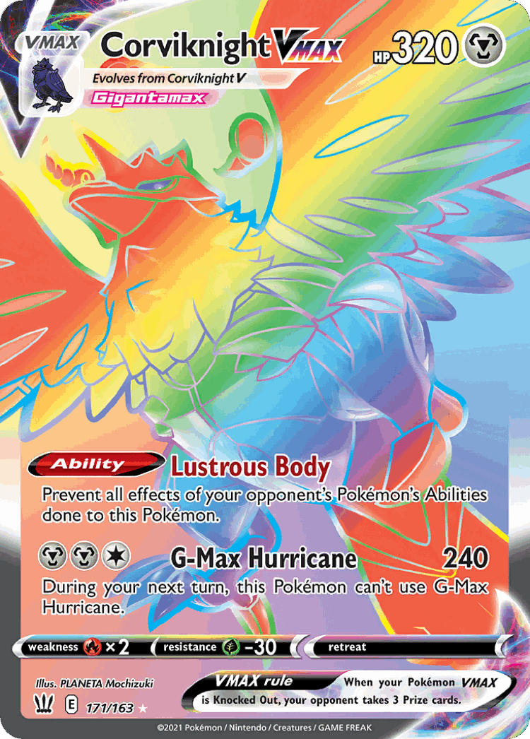 Corviknight VMAX #171 from Battle Styles - Rare Rainbow - Illustrated by PLANETA Mochizuki