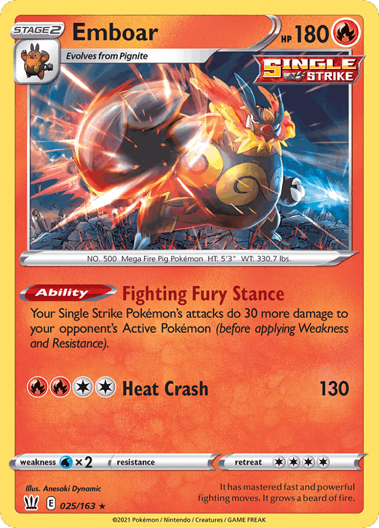 Emboar #25 from Battle Styles - Rare Holo - Illustrated by Anesaki Dynamic