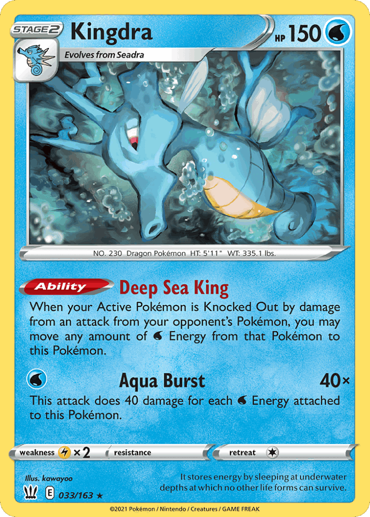 Kingdra #33 from Battle Styles - Rare Holo - Illustrated by kawayoo