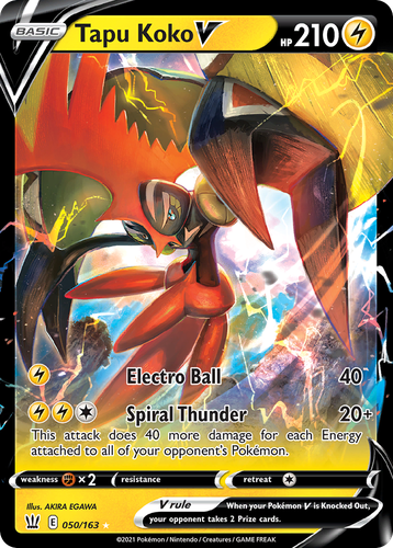 Tapu Koko V #50 from Battle Styles - Rare Holo V - Illustrated by AKIRA EGAWA