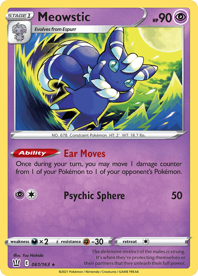 Meowstic #61 from Battle Styles - Rare Holo - Illustrated by Yuu Nishida