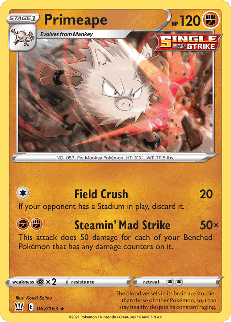 Primeape #67 from Battle Styles - Rare - Illustrated by Kouki Saitou