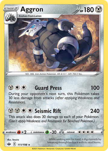 Aggron #111 from Chilling Reign - Rare - Illustrated by Teeziro