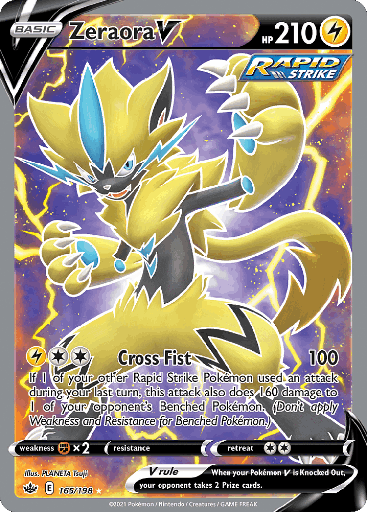 Zeraora V #165 from Chilling Reign - Rare Ultra - Illustrated by PLANETA Tsuji