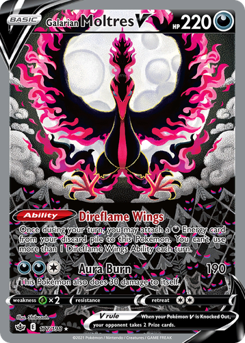 Galarian Moltres V #177 from Chilling Reign - Rare Ultra - Illustrated by Shibuzoh.