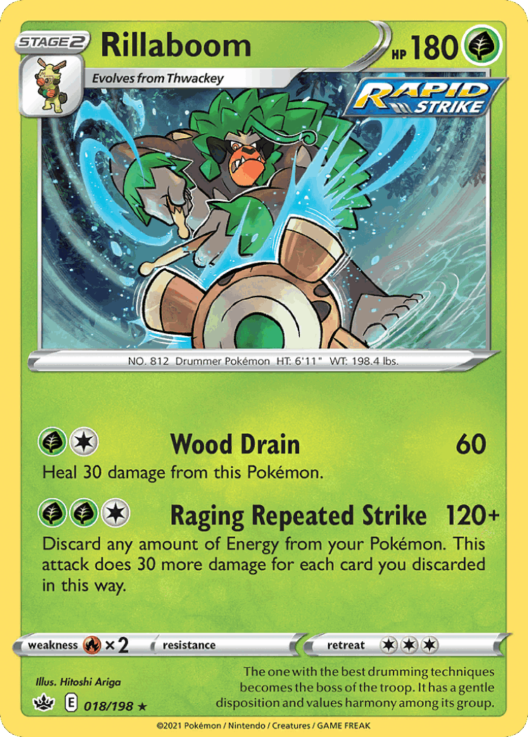 Rillaboom #18 from Chilling Reign - Rare Holo - Illustrated by Hitoshi Ariga