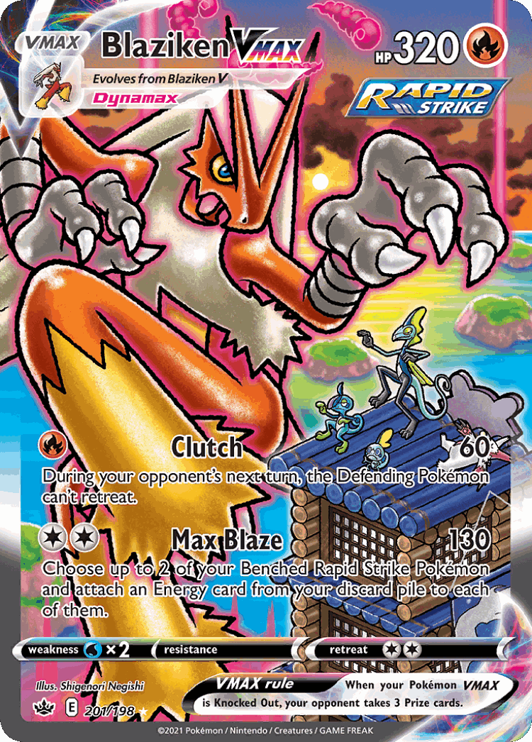 Blaziken VMAX #201 from Chilling Reign - Rare Rainbow - Illustrated by Shigenori Negishi