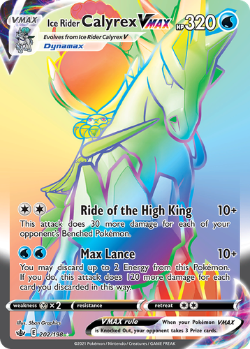 Ice Rider Calyrex VMAX #202 from Chilling Reign - Rare Rainbow - Illustrated by 5ban Graphics