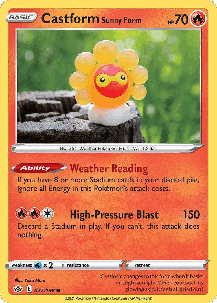 Castform Sunny Form #22 from Chilling Reign - Common - Illustrated by Yuka Morii