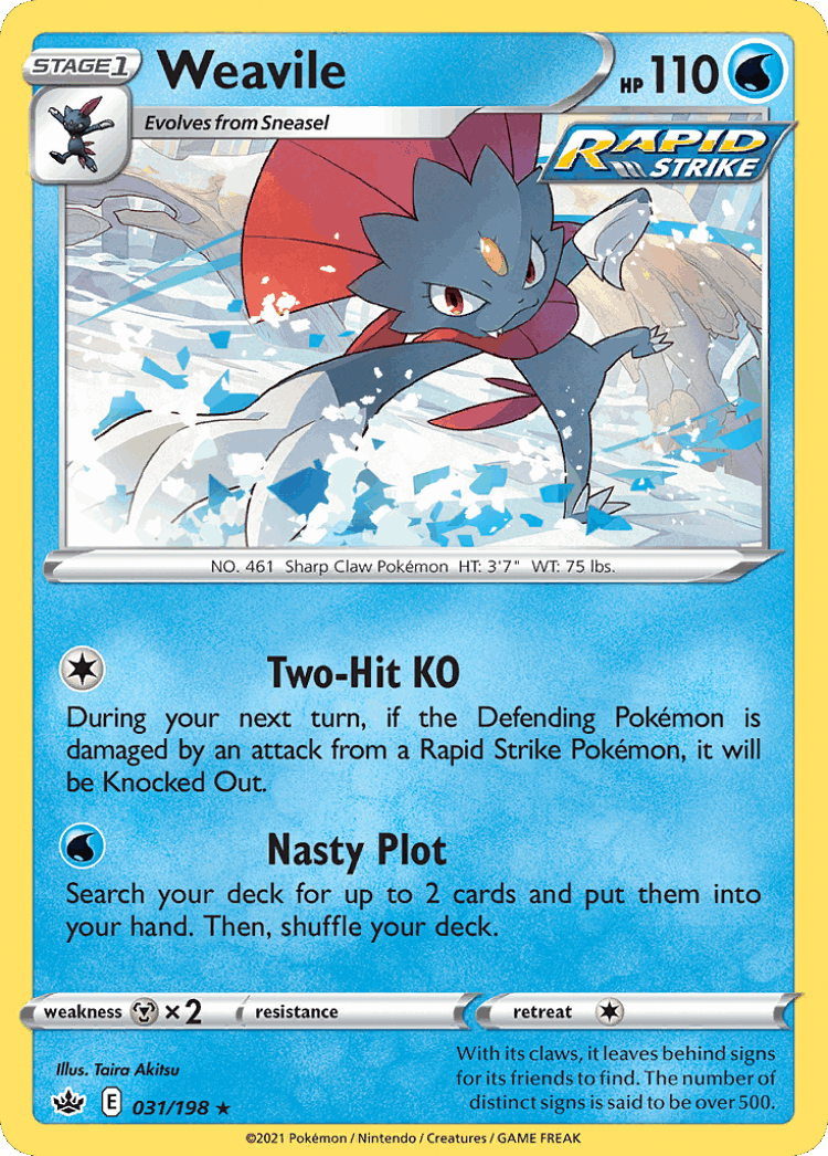 Weavile #31 from Chilling Reign - Rare Holo - Illustrated by Taira Akitsu