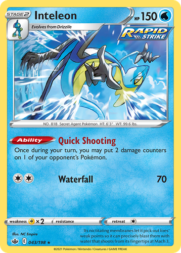 Inteleon #43 from Chilling Reign - Rare Holo - Illustrated by NC Empire