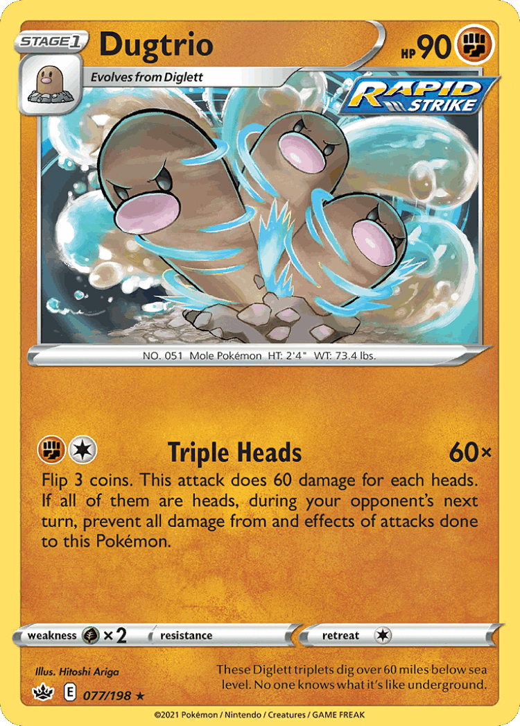 Dugtrio #77 from Chilling Reign - Rare - Illustrated by Hitoshi Ariga