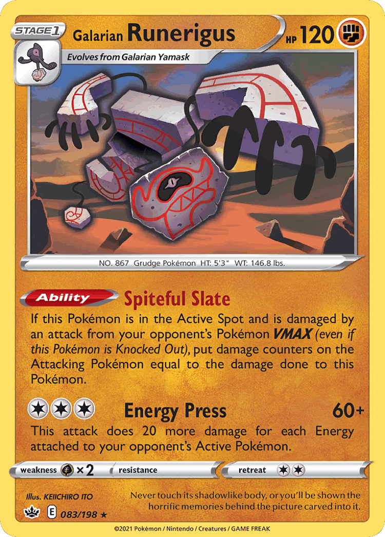 Galarian Runerigus #83 from Chilling Reign - Rare Holo - Illustrated by KEIICHIRO ITO