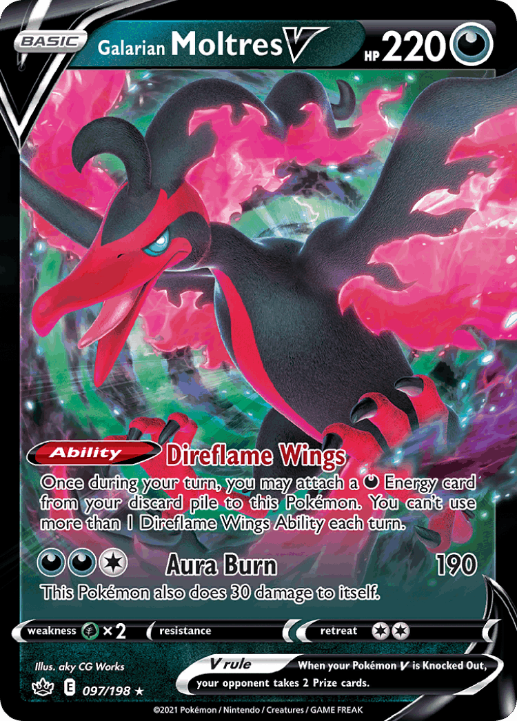 Galarian Moltres V #97 from Chilling Reign - Rare Holo V - Illustrated by aky CG Works