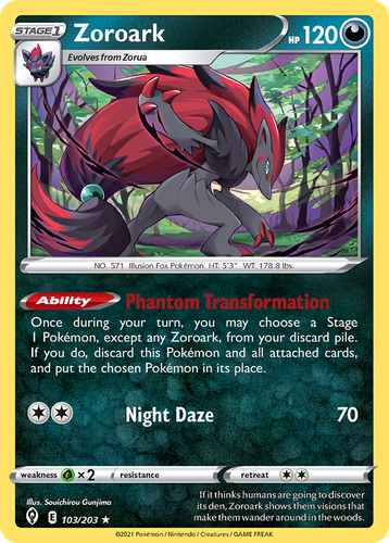 Zoroark #103 from Evolving Skies - Rare Holo - Illustrated by Souichirou Gunjima
