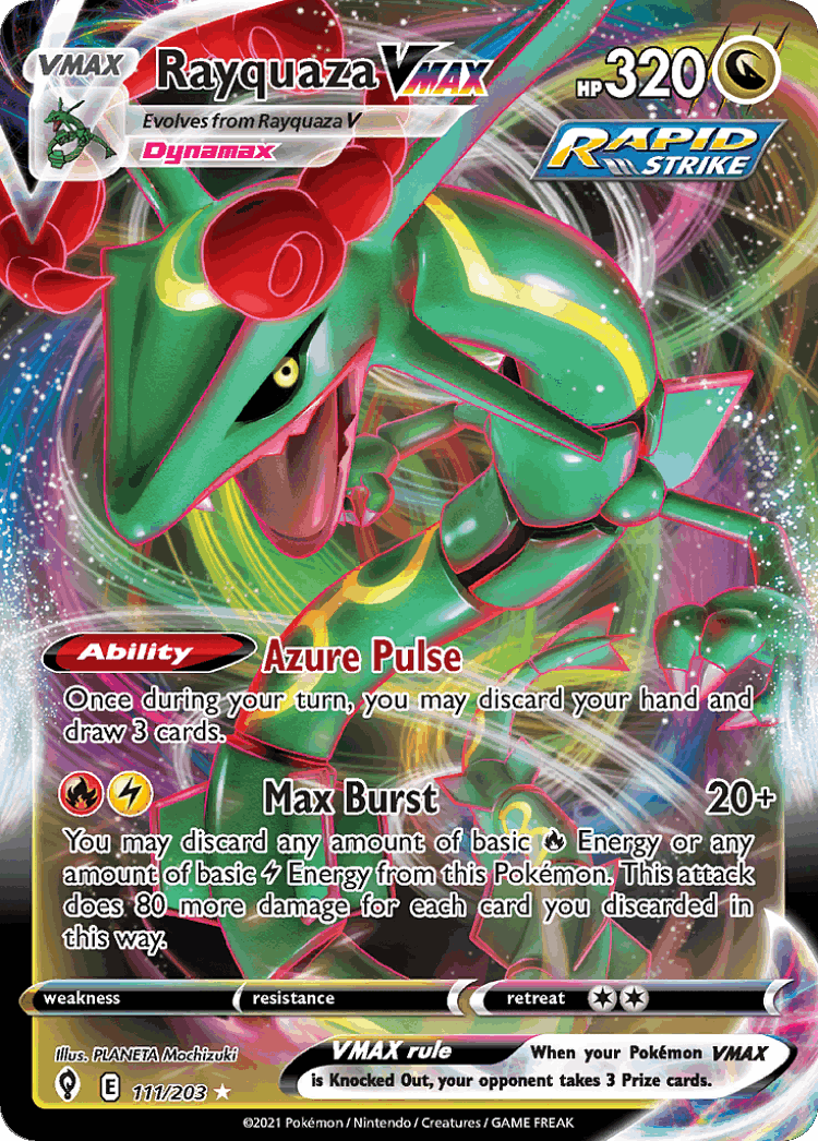 Rayquaza VMAX #111 from Evolving Skies - Rare Holo VMAX - Illustrated by PLANETA Mochizuki