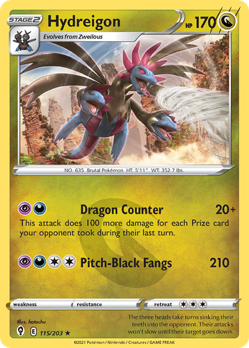 Hydreigon #115 from Evolving Skies - Rare Holo - Illustrated by hatachu