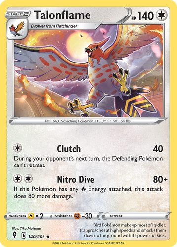 Talonflame #140 from Evolving Skies - Rare - Illustrated by Tika Matsuno