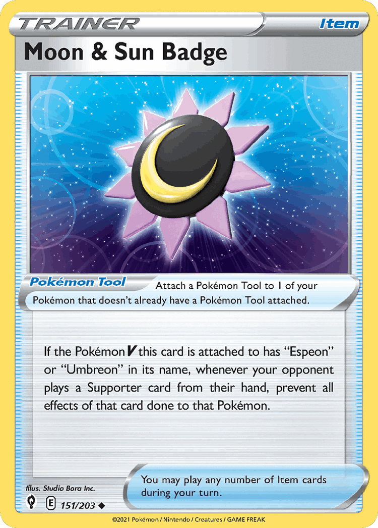 Moon & Sun Badge #151 from Evolving Skies - Uncommon - Illustrated by Studio Bora Inc.