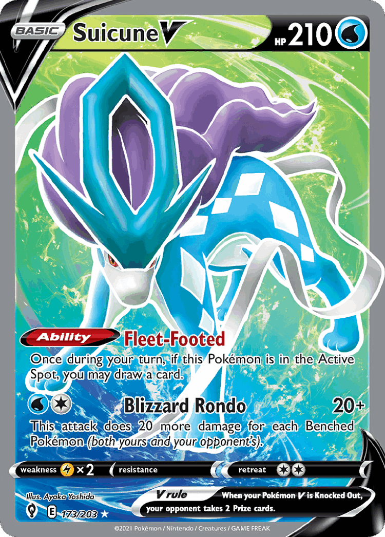 Suicune V #173 from Evolving Skies - Rare Ultra - Illustrated by Ayaka Yoshida