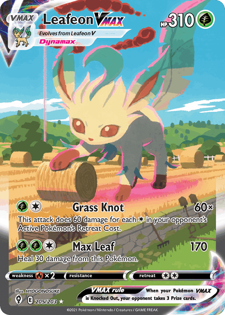 Leafeon VMAX #205 from Evolving Skies - Rare Rainbow - Illustrated by HYOGONOSUKE