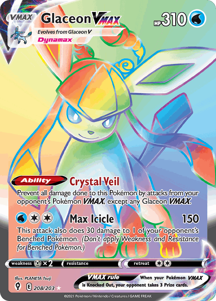 Glaceon VMAX #208 from Evolving Skies - Rare Rainbow - Illustrated by PLANETA Tsuji