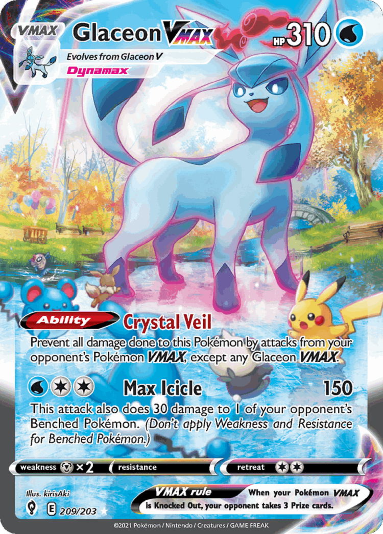 Glaceon VMAX #209 from Evolving Skies - Rare Rainbow - Illustrated by kirisAki