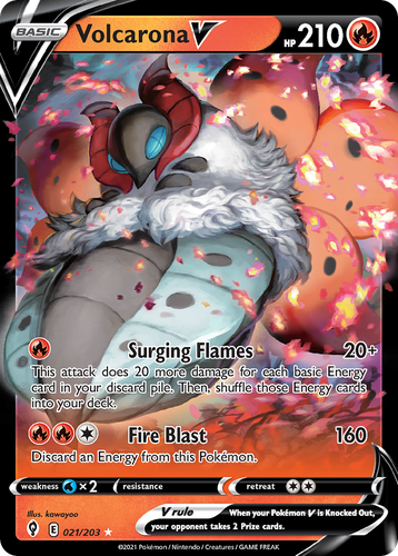 Volcarona V #21 from Evolving Skies - Rare Holo V - Illustrated by kawayoo
