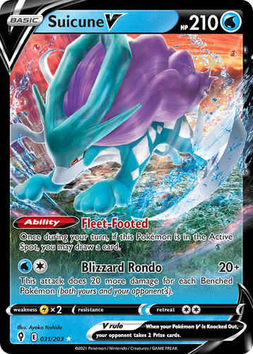 Suicune V #31 from Evolving Skies - Rare Holo V - Illustrated by Ayaka Yoshida