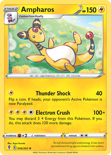 Ampharos #56 from Evolving Skies - Rare - Illustrated by Saya Tsuruta