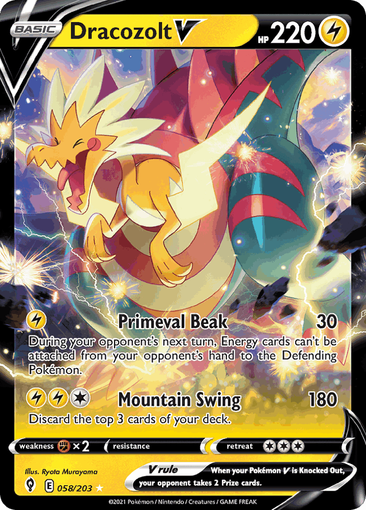 Dracozolt V #58 from Evolving Skies - Rare Holo V - Illustrated by Ryota Murayama