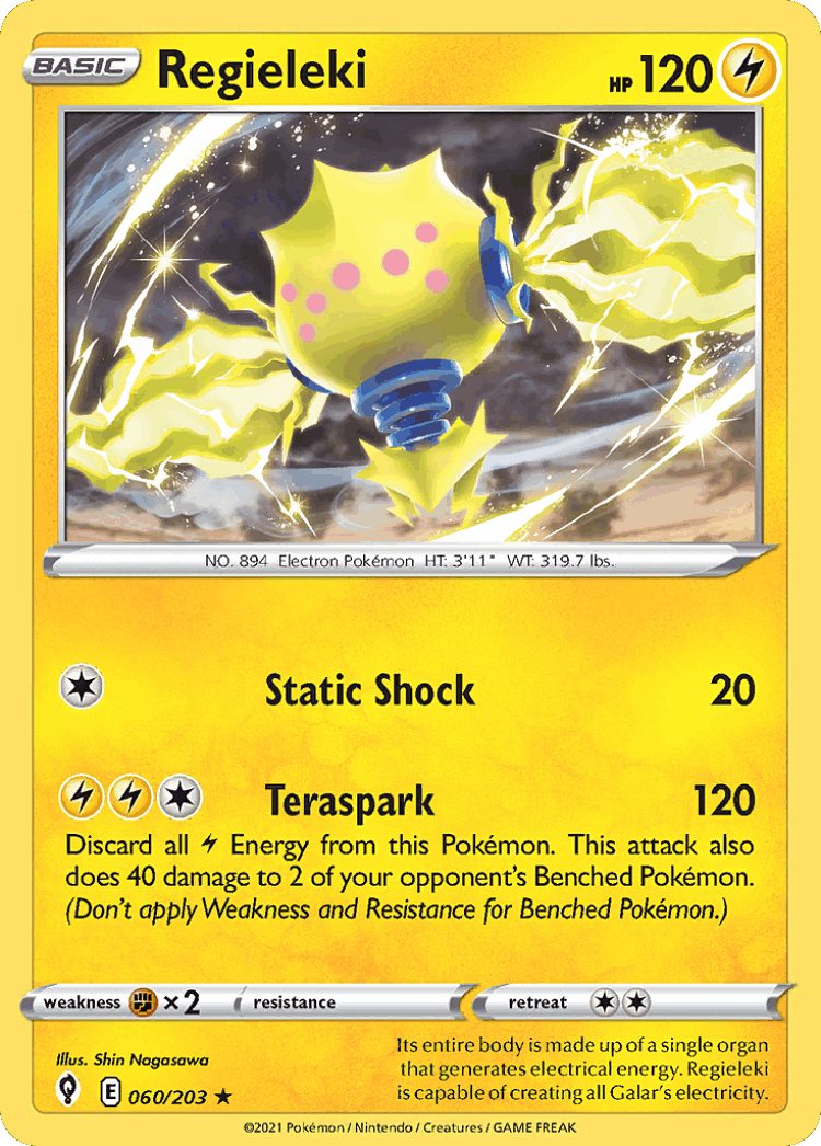 Regieleki #60 from Evolving Skies - Rare Holo - Illustrated by Shin Nagasawa