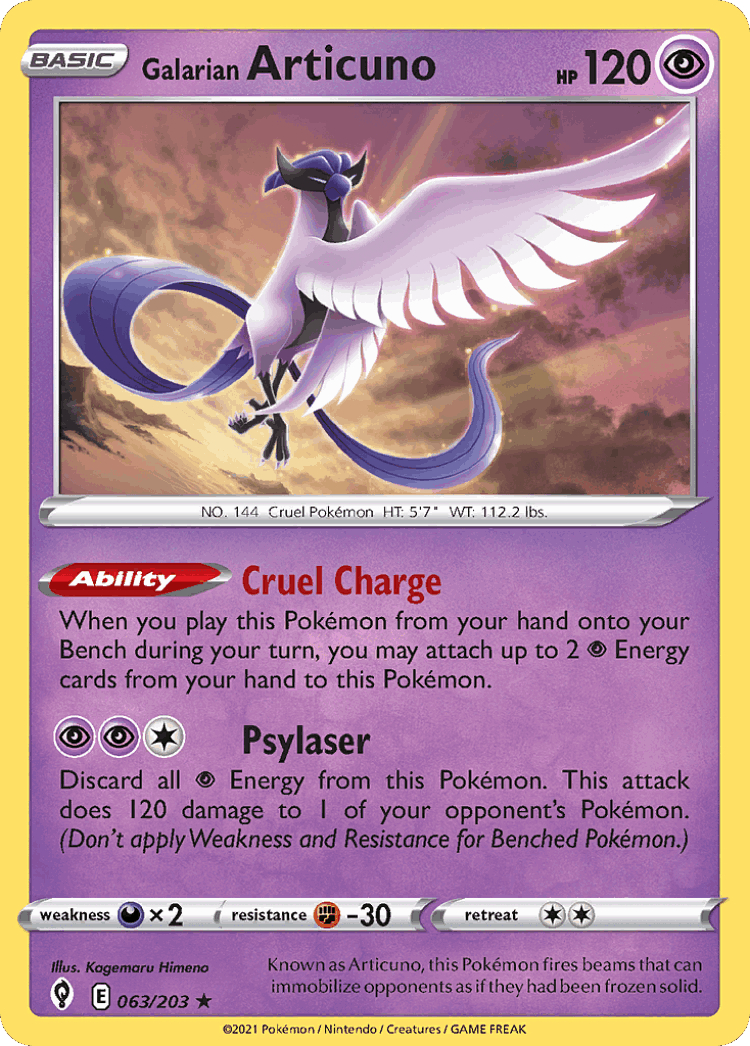 Galarian Articuno #63 from Evolving Skies - Rare Holo - Illustrated by Kagemaru Himeno