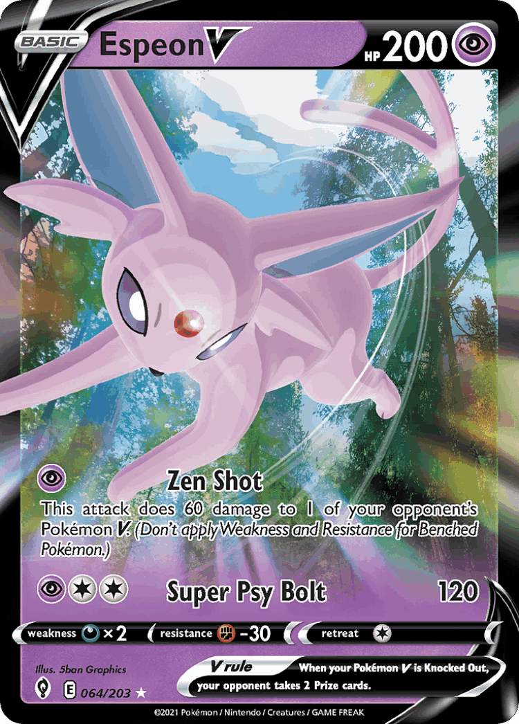 Espeon V #64 from Evolving Skies - Rare Holo V - Illustrated by 5ban Graphics