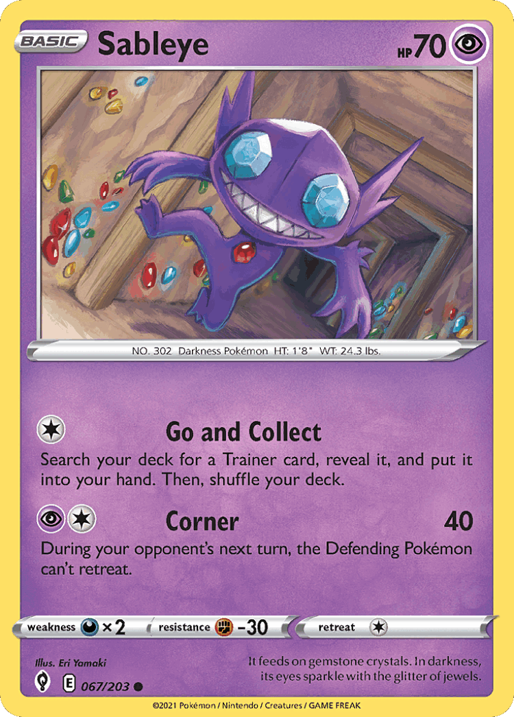 Sableye #67 from Evolving Skies - Common - Illustrated by Eri Yamaki