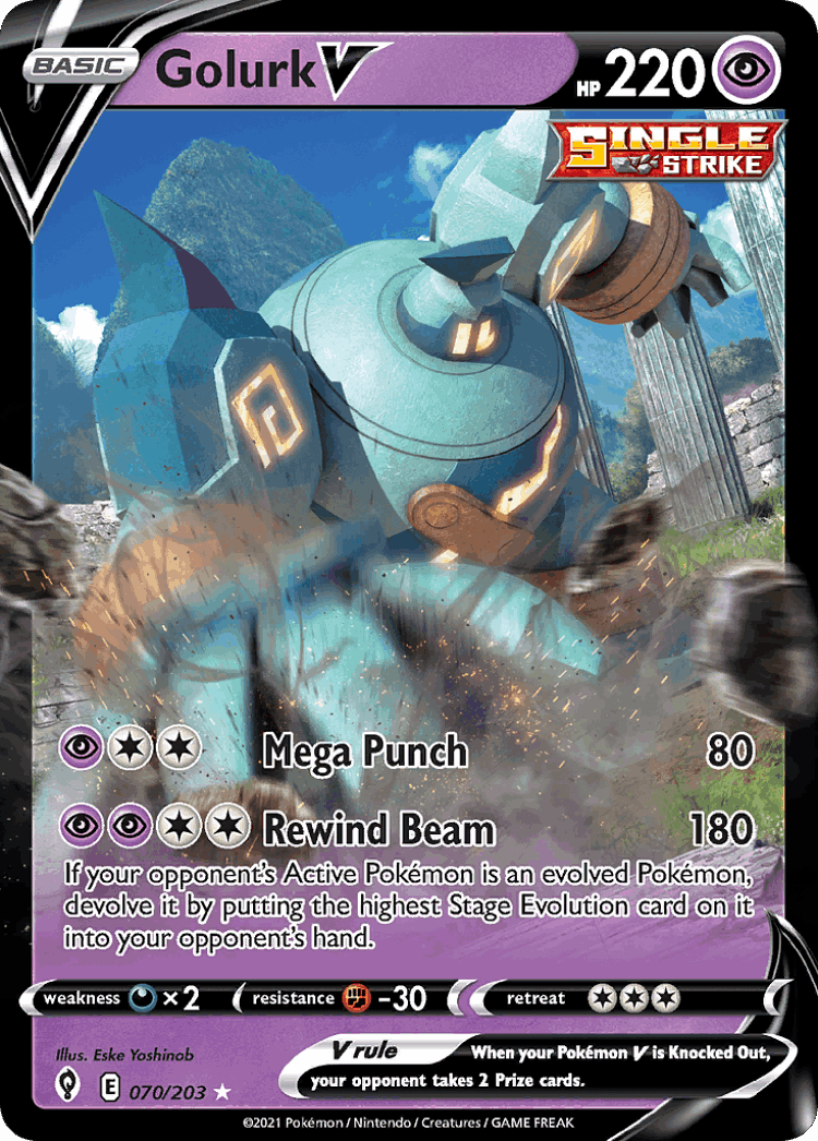 Golurk V #70 from Evolving Skies - Rare Holo V - Illustrated by Eske Yoshinob