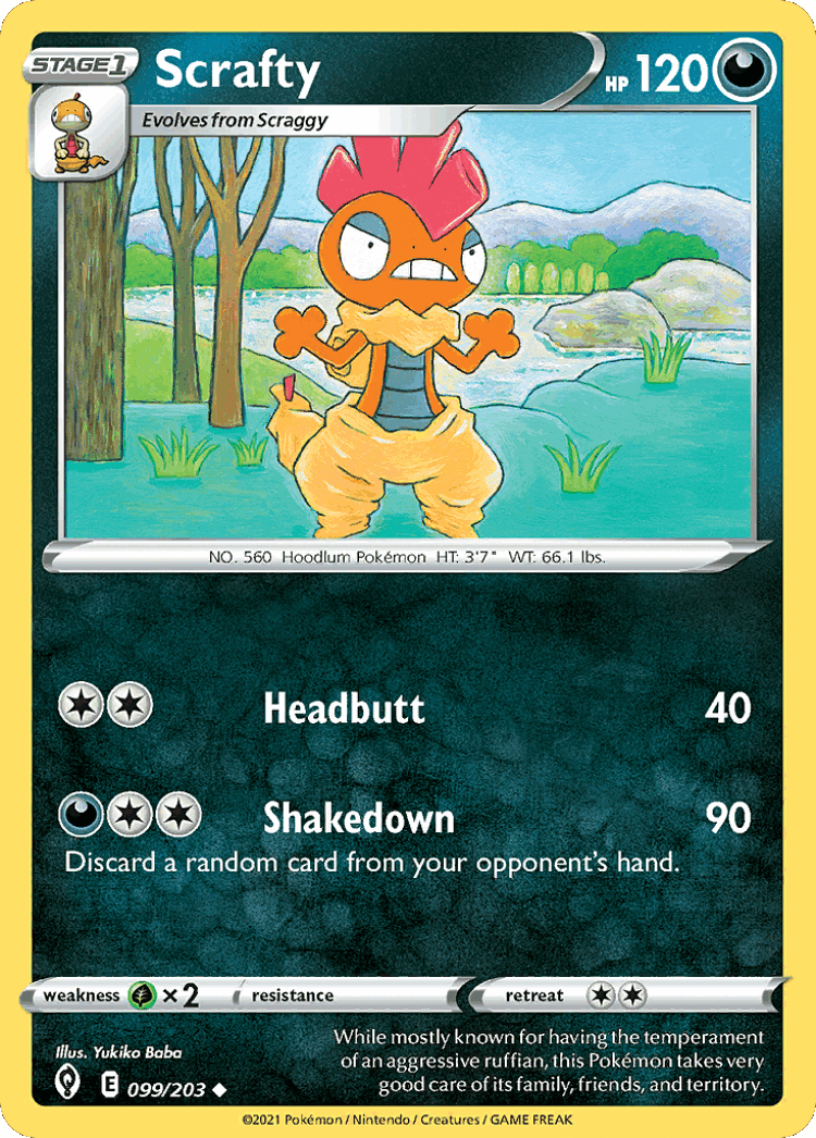 Scrafty #99 from Evolving Skies - Uncommon - Illustrated by Yukiko Baba