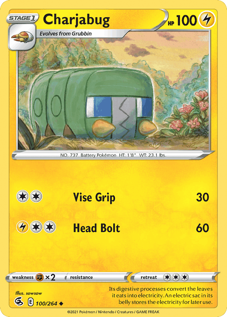 Charjabug #100 from Fusion Strike - Uncommon - Illustrated by sowsow
