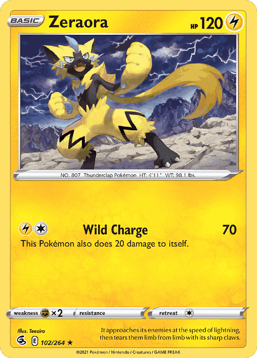 Zeraora #102 from Fusion Strike - Rare - Illustrated by Teeziro