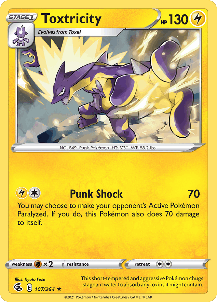 Toxtricity #107 from Fusion Strike - Rare Holo - Illustrated by Ryuta Fuse