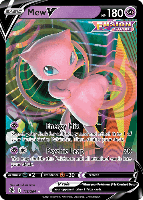 Mew V #113 from Fusion Strike - Rare Holo V - Illustrated by Mitsuhiro Arita