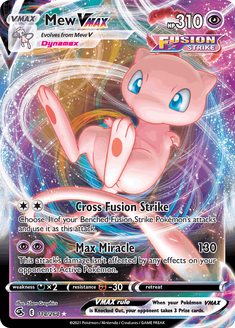 Mew VMAX #114 from Fusion Strike - Rare Holo VMAX - Illustrated by 5ban Graphics