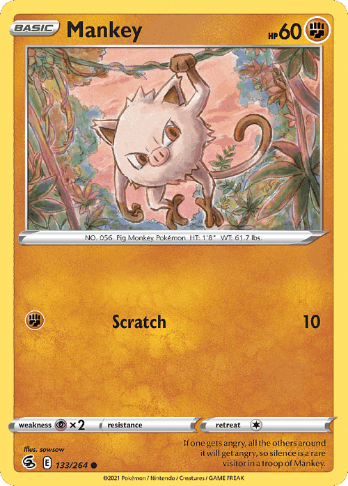 Mankey #133 from Fusion Strike - Common - Illustrated by sowsow