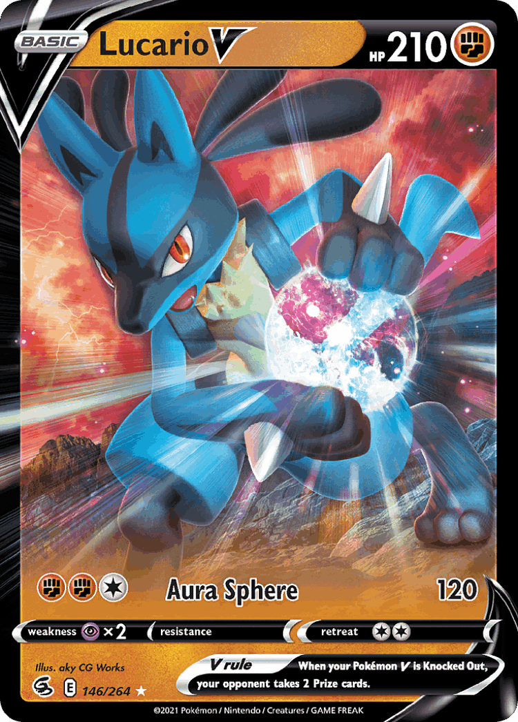 Lucario V #146 from Fusion Strike - Rare Holo V - Illustrated by aky CG Works