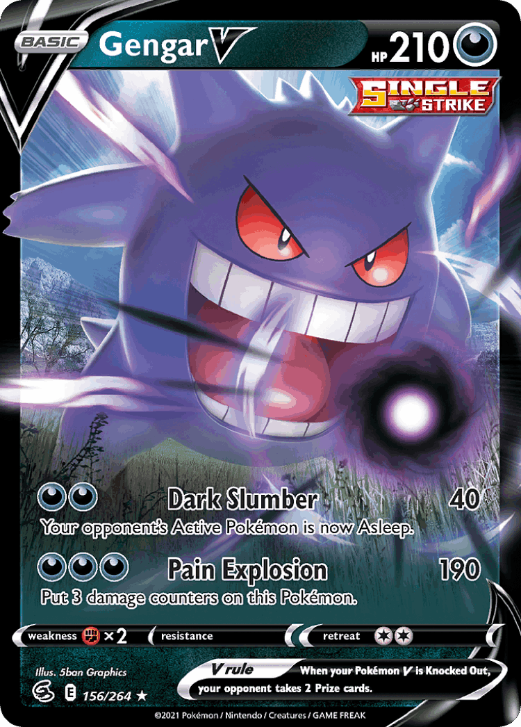 Gengar V #156 from Fusion Strike - Rare Holo V - Illustrated by 5ban Graphics