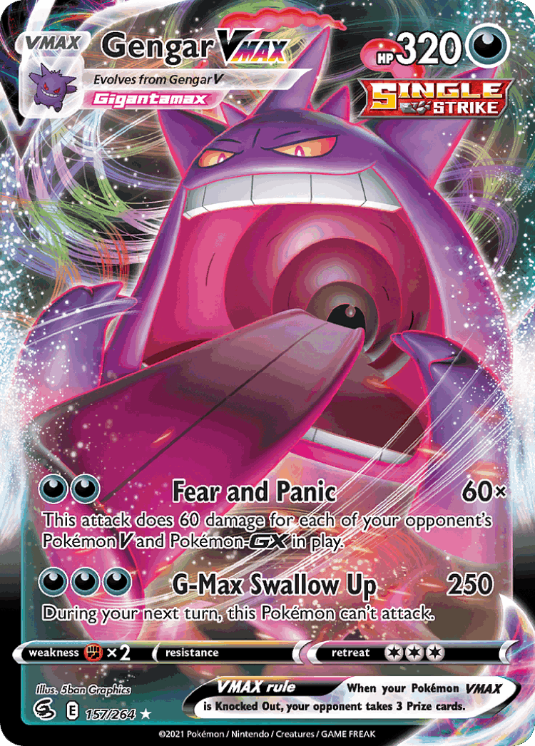 Gengar VMAX #157 from Fusion Strike - Rare Holo VMAX - Illustrated by 5ban Graphics