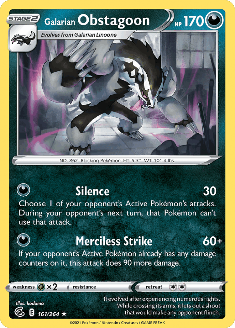 Galarian Obstagoon #161 from Fusion Strike - Rare Holo - Illustrated by kodama