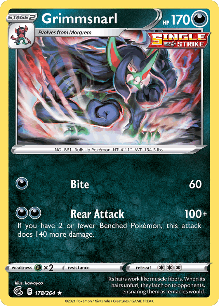 Grimmsnarl #178 from Fusion Strike - Rare Holo - Illustrated by kawayoo